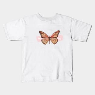Vintage retro aesthetic good vibes spring positivity peachy inspiration good mood retro vibes butterfly flowers flower power dreams keep on dreaming love romantic female Kids T-Shirt